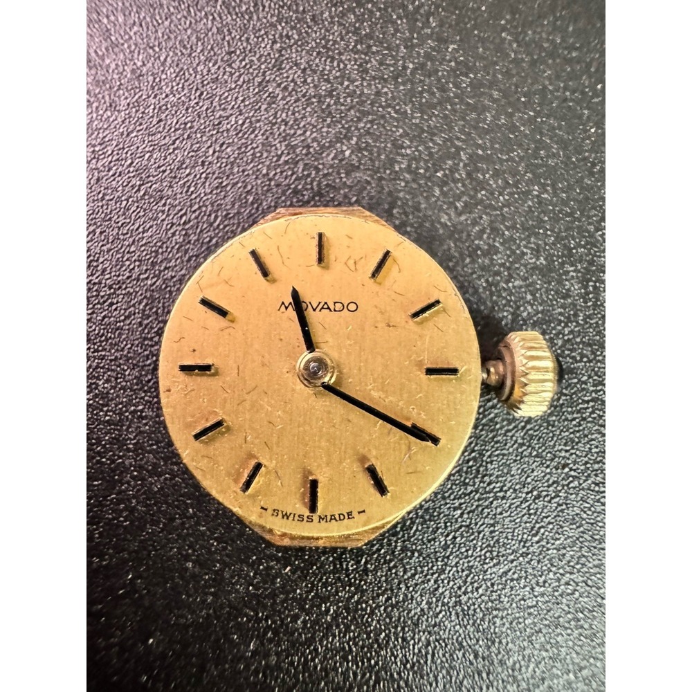 Movado Vintage Watch Movement Gold Dial Ronda 4 Jewels Swiss Made Untested